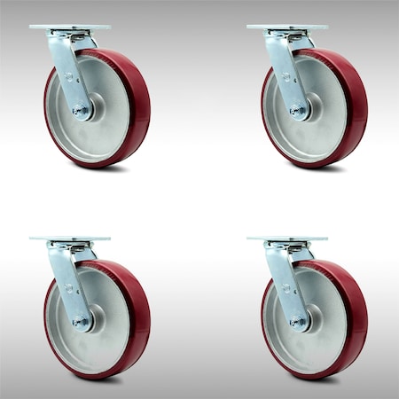 Service Caster 8 Inch SS Poly on Aluminum Swivel Caster Set with Roller Bearing and Swivel Lock SCC-SS30S820-PAR-BSL-4